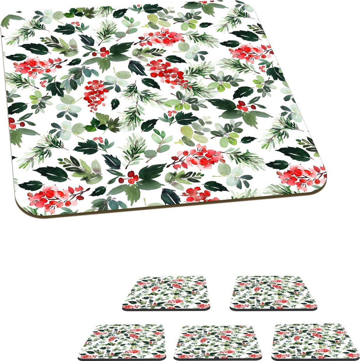 Onderzetters voor glazen - Waterverf - Bessen - Rood - 10x10 cm - Glasonderzetters - 6 stuks