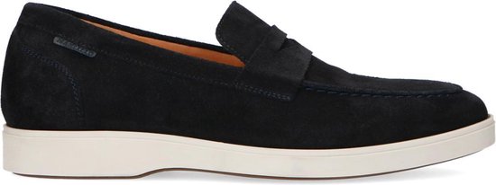 Manfield - Heren - Navy suède loafers met witte zool - Maat 45