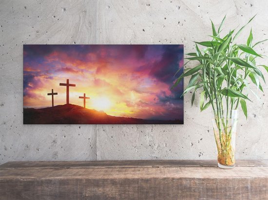 Artaza - Peinture sur toile - Crucifixion de Jésus-Christ - Trois croix - 60x30 - Tableau sur toile - Impression sur toile