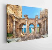 Canvas schilderij - Welcome to the magnificent Antalya concept. a collage of famous landmarks: Hadrian's Gate of the Old City Old City district and Lara beach in Antalya, Turkey popular resort  -     676149331 - 50*40 Horizontal