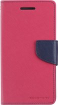 Telefoonhoesje geschikt voor Apple iPhone 13 Pro - Mercury Fancy Diary Wallet Case - Hoesje met Pasjeshouder - Magenta/Blauw