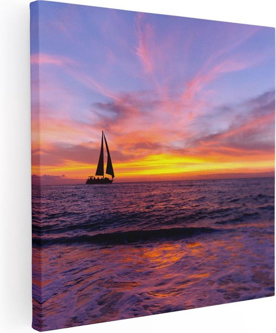 Artaza Canvas Schilderij Zeilboot Silhouet bij Zonsondergang - 80x80 - Groot - Foto Op Canvas - Canvas Print