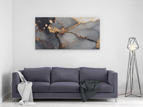 Artaza - Peinture sur toile - Art abstrait - Marbre gris avec or - 120 x 60 - Groot - Photo sur toile - Impression sur toile