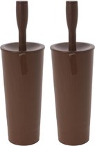 2x stuks wc-borstels/toiletborstels inclusief houder chocolade bruin 37 cm van kunststof - Toiletgarnituur