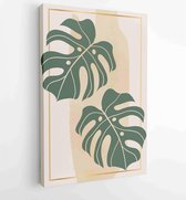 Canvas schilderij - Monstera leaves and Gold Frame luxury wall arts vector. Tropical leaf hand drawn with watercolor texture. 3 -    – 1870933480 - 115*75 Vertical