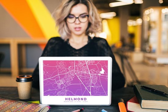 Laptop sticker - 10.1 inch - Stadskaart - Helmond - Paars - Nederland - 25x18cm - Laptopstickers - Laptop skin - Cover