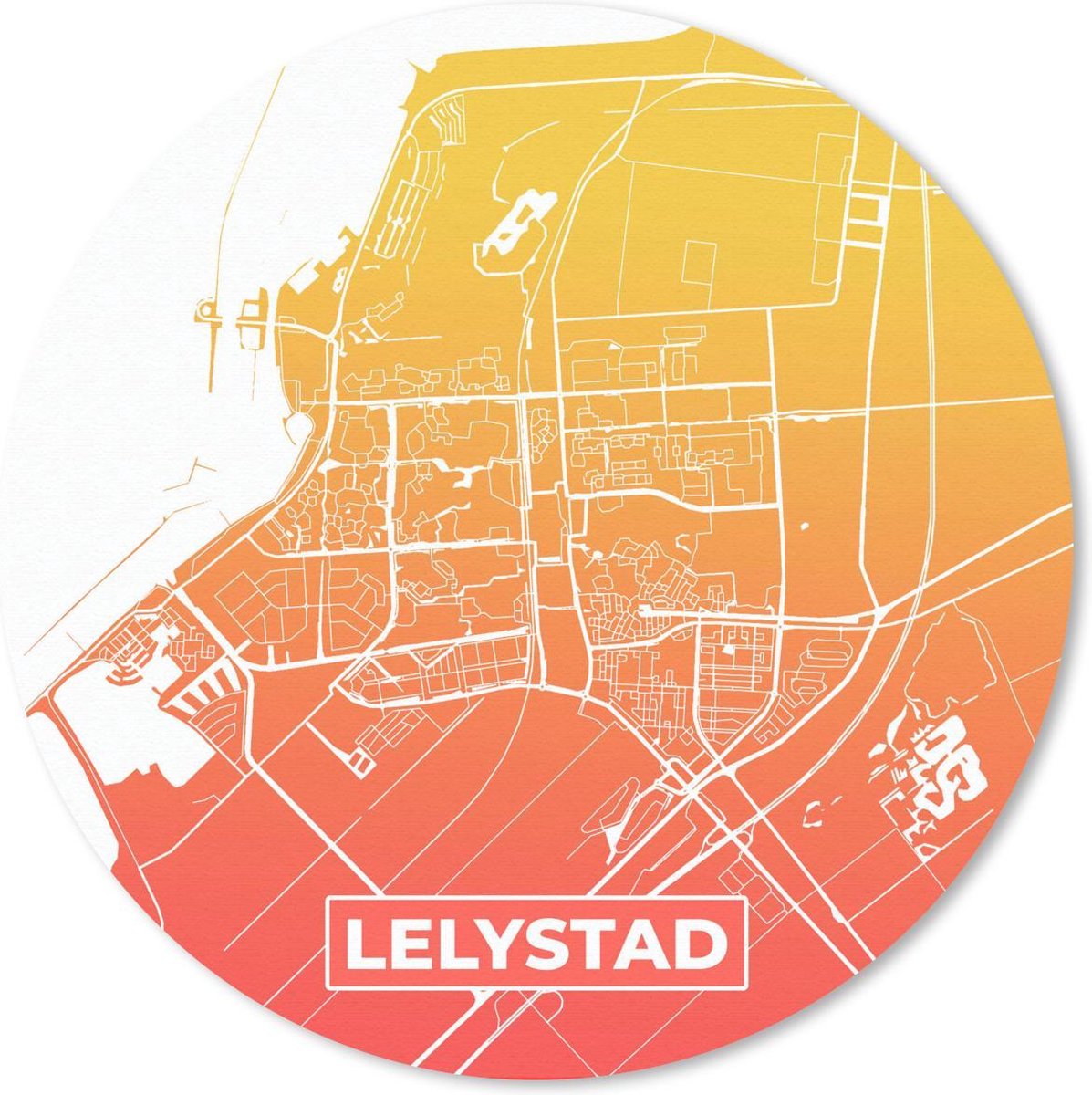 Muismat rond 40x40 cm - Mousepad Stadskaart - Lelystad - Nederland - Geel - Ronde muismatten
