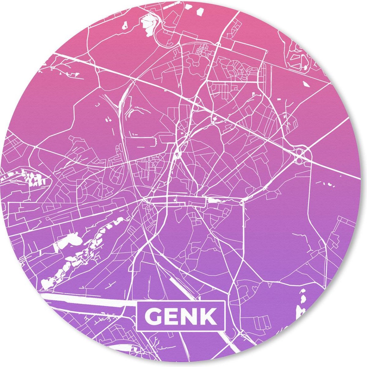 Muismat rond 20x20 cm - Mousepad Stadskaart - Genk - België - Paars - Ronde muismatten