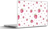 Laptop sticker - 10.1 inch - Aardbei - Fruit - Wit - 25x18cm - Laptopstickers - Laptop skin - Cover