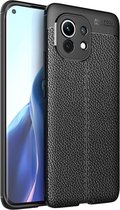 Xiaomi Mi 11 hoesje - MobyDefend TPU Gelcase - Lederlook - Zwart - GSM Hoesje - Telefoonhoesje Geschikt Voor: Xiaomi Mi 11