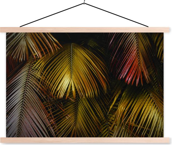 Posterhanger incl. Poster 120x80 cm - Schoolplaat - Jungle - Bladeren - Goud - Textielposter - Blanke latten