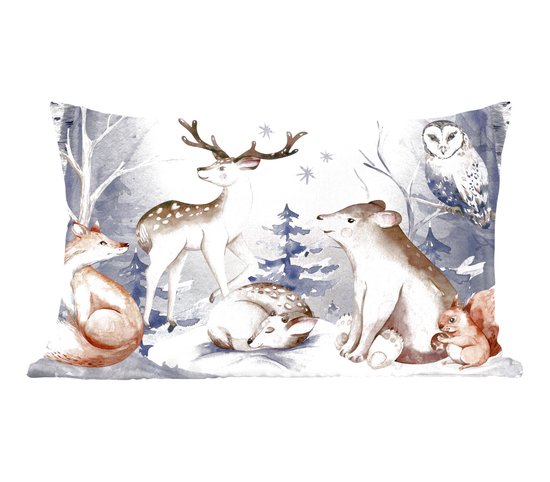 Sierkussens - Kussentjes Woonkamer - 60x40 cm - Winter - Dieren - Sneeuw - Kerstversiering - Kerstdecoratie voor binnen - Woonkamer