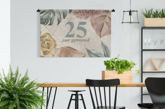 Tapisserie - Tissu mural - Mariage - 25 ans - Décoration - 120x80 cm - Tapisserie - Cadeau Saint Valentin