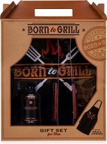 Verjaardag cadeau mannen - Barbecue cadeau met schort - Born to Grill - Berk & Cider - Giftset man, vader, vriend, papa, broer - Grappig