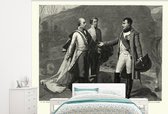 Papier peint photo vinyle - Illustration de Napoleon Bonaparte avec deux hommes en noir et blanc largeur 275 cm x hauteur 220 cm - Tirage photo sur papier peint (disponible en 7 tailles)