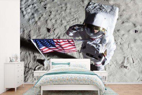 Foto: Behang fotobehang astonaut amerika vlag breedte 330 cm x hoogte 220 cm