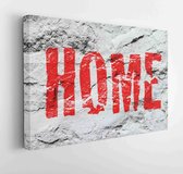 Word HOME geschilderd op een witte betonnen muur - Modern Art Canvas - Horizontaal - 652219909 - 115*75 Horizontal