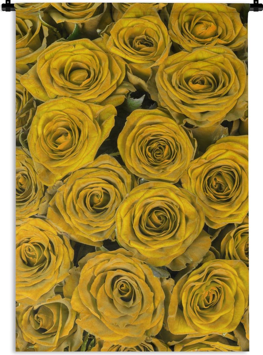 Wandkleed - Wanddoek - Rozen - Boeket - Geel - 120x180 cm - Wandtapijt