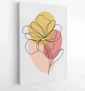 Bloemen en gebladerte lijntekeningen met abstracte vorm. Abstract Plant Art-ontwerp voor print, omslag, behang, minimale en natuurlijke kunst aan de muur. 1 - Moderne schilderijen