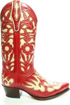 Sendra Boots 5529 Rood Dames Western Bohemian Ibiza Laarzen Judi Spitse neus Rechte Hak Bloemmotief Treklussen Echt Leer Maat 38