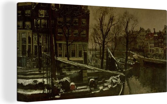 Canvas Schilderij Winter te Amsterdam - Schilderij van George Hendrik Breitner - 40x20 cm - Wanddecoratie
