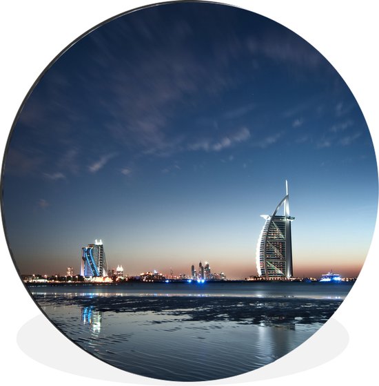 WallCircle - Wandcirkel - Muurcirkel - Mooie Burj Al Arab en Jumeirah Beach Hotel bij zonsondergang - Aluminium - Dibond - ⌀ 140 cm - Binnen en Buiten