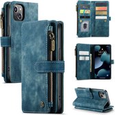 CaseMe - Étui pour téléphone adapté à l' iPhone 13 - Étui portefeuille avec fermeture à glissière - Fermeture magnétique - Blauw