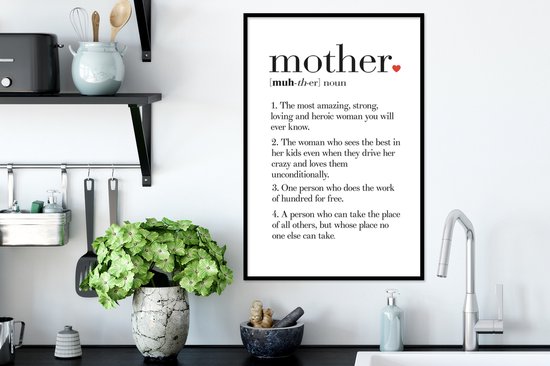 Photo encadrée - Beau cadeau pour maman - texte avec définition Cadre photo Mother noir 40x60 cm - Affiche encadrée (Décoration murale salon / chambre)