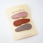 Haarclips set van 3 - stone, shell, rust