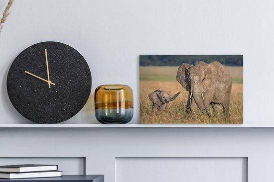 Mère éléphant et veau 30x20 cm - petit - Tirage photo sur toile peinture (Décoration murale salon / chambre) / animaux sauvages Peintures sur toile