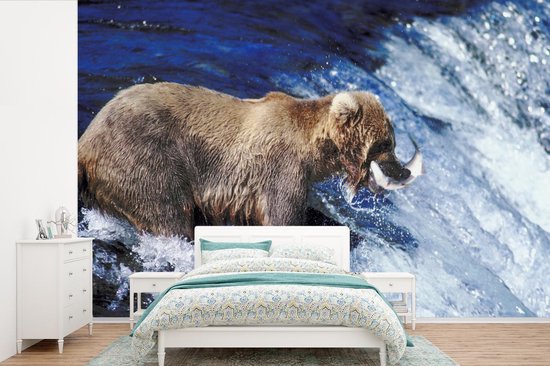 Papier peint photo peint vinyle - Chasse à l'ours dans un étang largeur 390 cm x hauteur 260 cm - Tirage photo sur papier peint (disponible en 7 tailles)