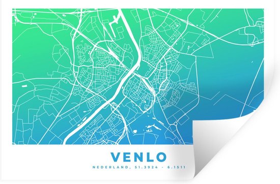 Muurstickers - Sticker Folie - Stadskaart - Venlo - Nederland - Blauw - 120x80 cm - Plakfolie - Muurstickers Kinderkamer - Zelfklevend Behang - Plattegrond - Zelfklevend behangpapier - Stickerfolie