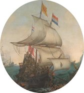 Hollandse schepen overzeilen Spaanse galeien onder de Engelse kust, Hendrik Cornelisz. Vroom - Foto op Dibond - ⌀ 80 cm