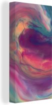 Canvas schilderij 80x160 cm - Wanddecoratie Vloeistof - Roze - Turquoise - Abstract - Muurdecoratie woonkamer - Slaapkamer decoratie - Kamer accessoires - Schilderijen
