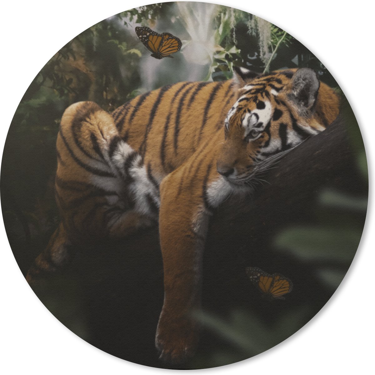 Muismat rond 30x30 cm - Mousepad Vlinder - Jungle - Tijger - Ronde muismatten