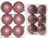 Kerstversiering set glitter kerstballen in het roze 6 en 8 cm pakket - 30x stuks