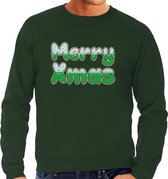 Merry xmas foute Kersttrui - groen - heren - Kerstsweaters / Kerst outfit S