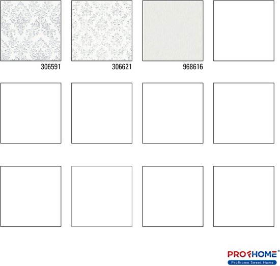 Papier peint baroque Profhome 306591-GU papier peint textile structuré dans le style baroque blanc argenté brillant 5,33 m2