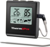 TP16 vleesthermometer grillthermometer digitale braadthermometer oventhermometer keukenthermometer met timer voor BBQ, grill, roker, zwart