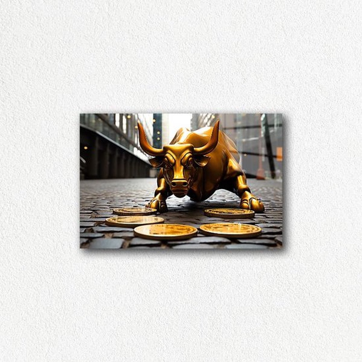 Indoorart - Glasschilderij Bullmarket120x80 CM - Afbeelding op plexiglas - Inclusief montagemateriaal