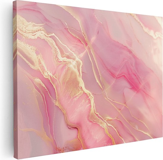 Artaza Canvas Schilderij Roze en Gouden Marmeren Achtergrond - 120x90 - Wanddecoratie - Foto Op Canvas - Canvas Print