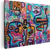 Artaza Canvas Schilderij Kleurrijk Kunstwerk met veel Gezichten - 40x30 - Klein - Foto Op Canvas - Canvas Print