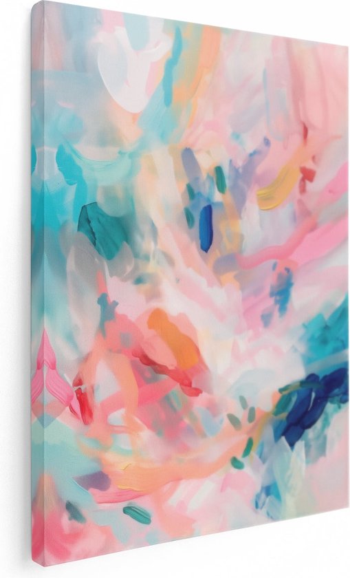 Artaza Canvas Schilderij Abstract Kunstwerk met Roze, Blauwe en Groene Kleuren - 60x80 - Muurdecoratie - Foto Op Canvas - Canvas Print