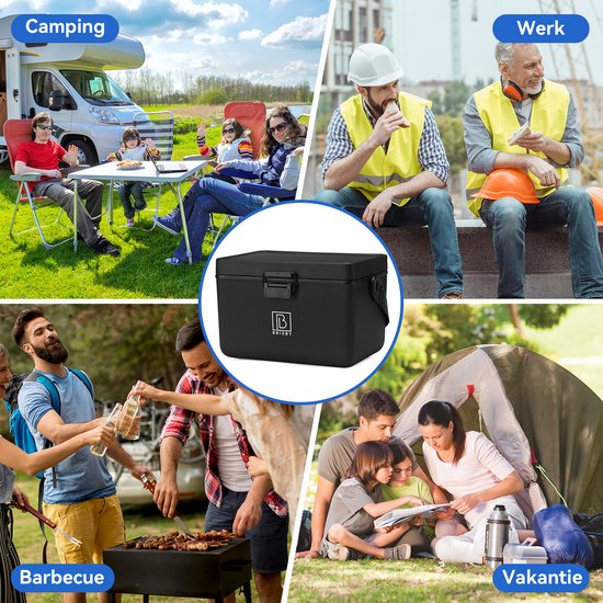 Brisby Glacière - Frigo box - Glacière - Voiture - Légère - Boîte à pain - 12L - 2 éléments de refroidissement gratuits de 450 ml chacun - Incl. Séparateurs Planches à découper - Ouvre-bière - Ouvre-bouteille - Max. Isolation 40 heures - Zwart