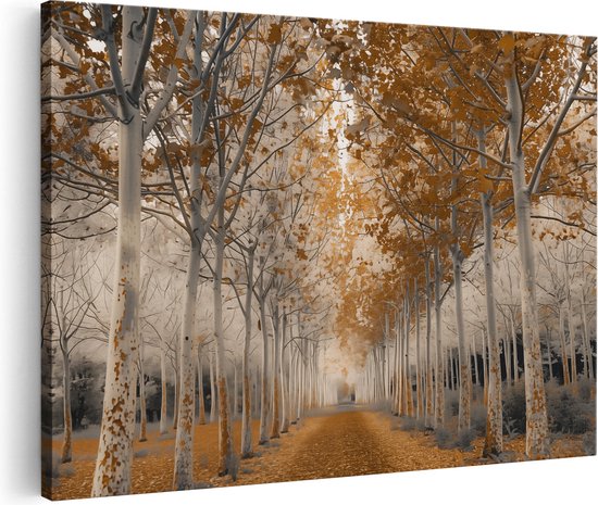 Artaza Canvas Schilderij Weg Omzoomd met Bomen in de Herfst - Foto Op Canvas - Canvas Print