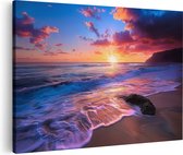 Artaza Canvas Schilderij Kleurrijke Zonsondergang op een Strand - 30x20 - Klein - Foto Op Canvas - Canvas Print