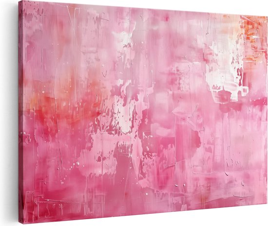 Artaza Canvas Schilderij Abstract Kunstwerk met Roze en Oranje Kleuren - 90x60 cm - Wanddecoratie Woonkamer - Schilderijen - Muurdecoratie