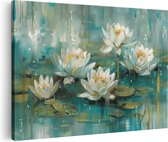 Artaza Canvas Schilderij Witte Waterlelies in het Water - 90x60 - Wanddecoratie - Foto Op Canvas - Canvas Print