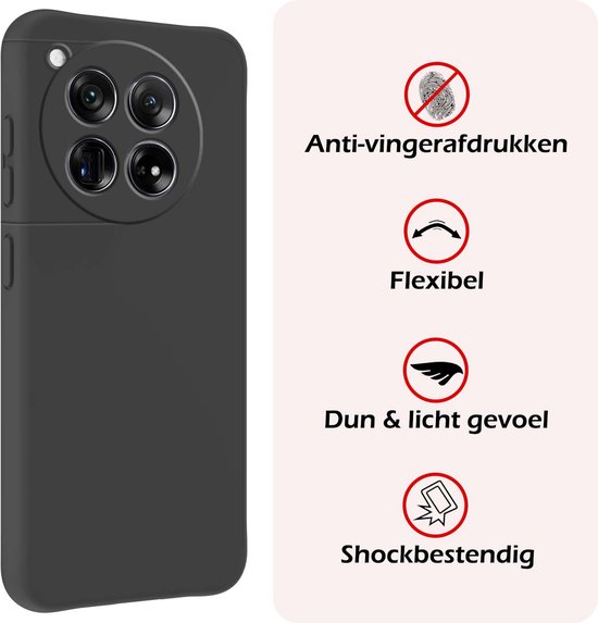 Coque Compatible avec OnePlus 12, Coque Arrière en Siliconen avec Protecteur d'écran - Zwart