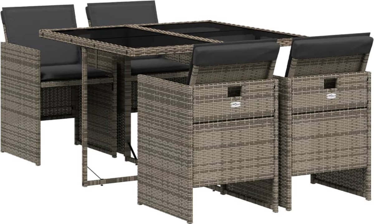 VidaXL 5-delige Tuinset met kussens poly rattan grijs